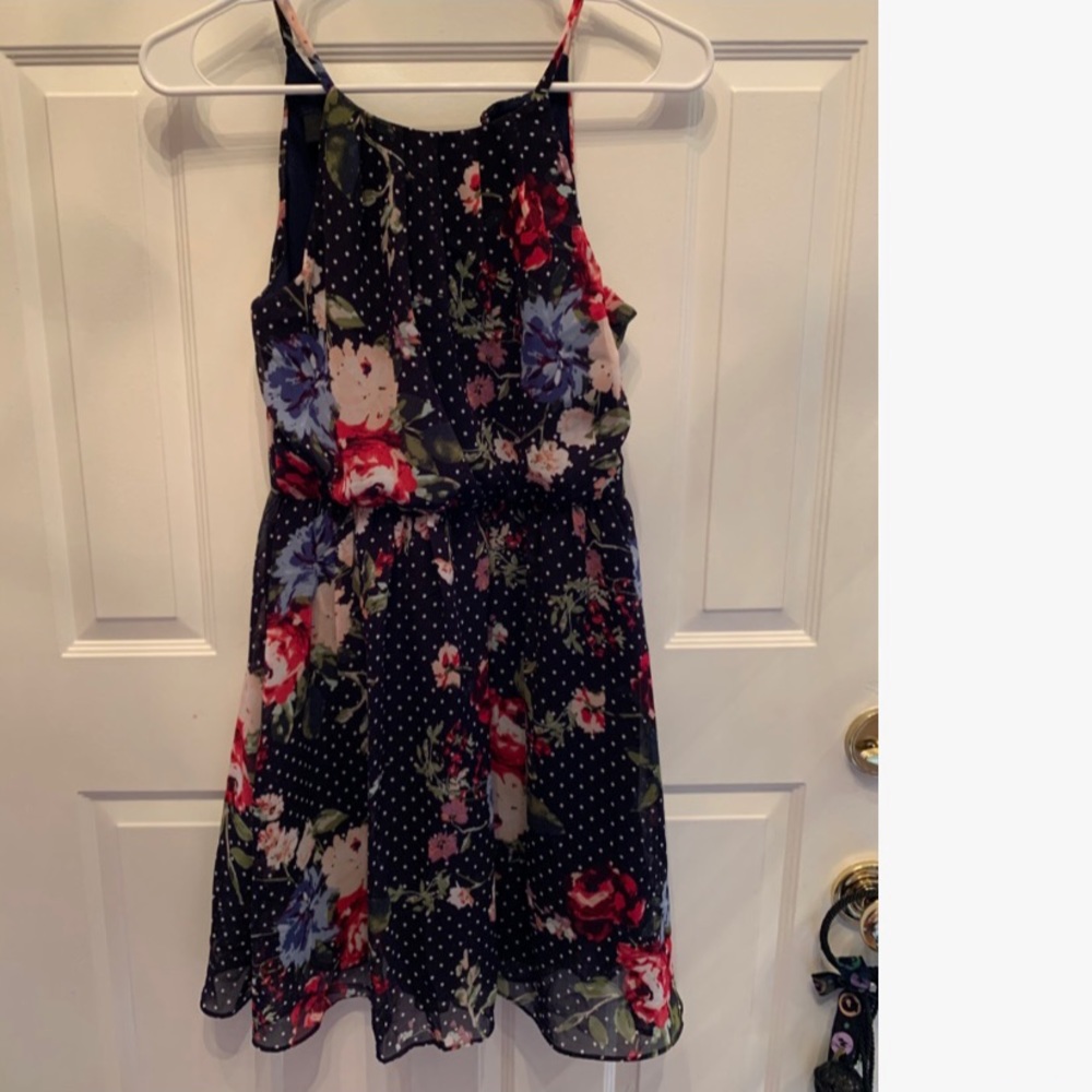 Navy Blue Dress with a Flower Pattern